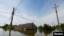 Затопленное село Корсунка в оккупированной части Херсонской области Украины