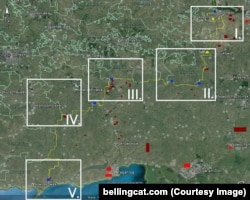 Пять зон, на которые условно разделили границу авторы расследования Bellingcat