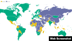 Карта из доклада "Свобода в мире 2018: кризис демократии" 