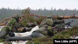 Шведские солдаты из "Готландского полка" во время военных учений (архивный снимок)