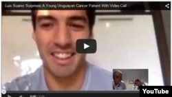 Azerbaijan. Baku. Luis Suarez Surprises A Young Uruguayan Cancer Patient With Video Call